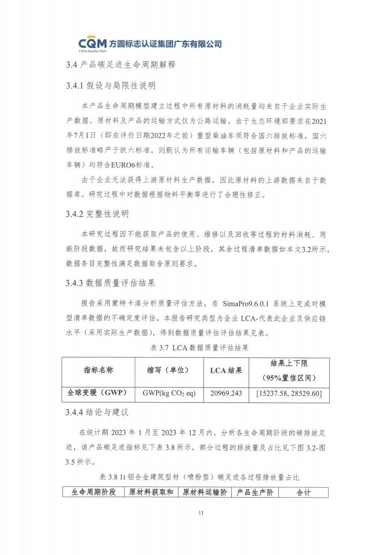 09鋁合金建筑型材（噴粉型）產(chǎn)品碳足跡評價(jià)報(bào)告-方圓蓋章(圖17)