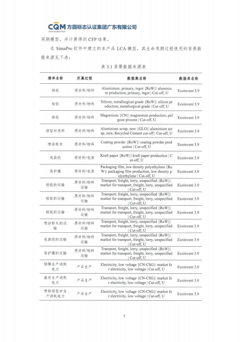 09鋁合金建筑型材（噴粉型）產(chǎn)品碳足跡評價(jià)報(bào)告-方圓蓋章(圖11)