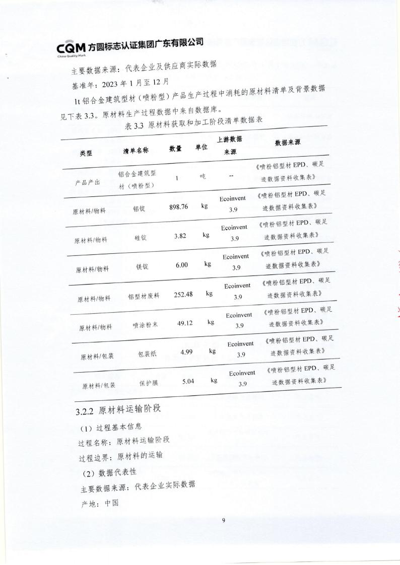 10鋁合金建筑型材（噴粉型）產(chǎn)品III型環(huán)境聲明(圖13)